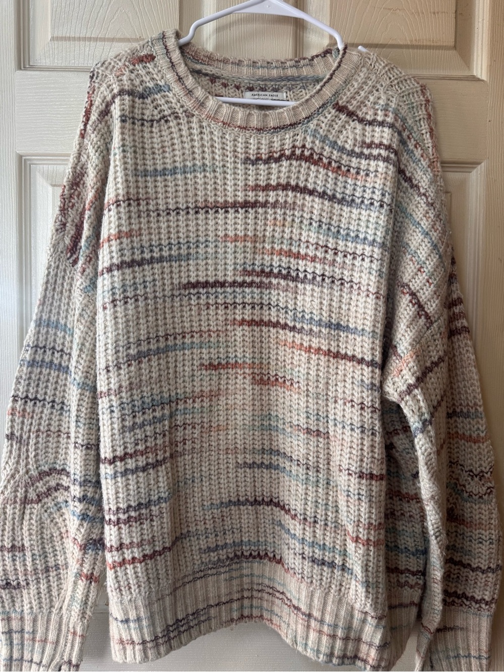 American Eagle Outfitters Cream Sweater with Blue and Rust Accents